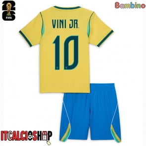Brasile Vinicius Junior #10 Prima Maglia Bambino Mondiali 2026 Manica Corta (+ Pantaloni corti)